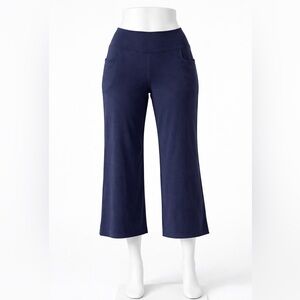 Jockey Navy Wide Leg Crop Pants Large High Waist Athletic Lounge Yoga Pockets